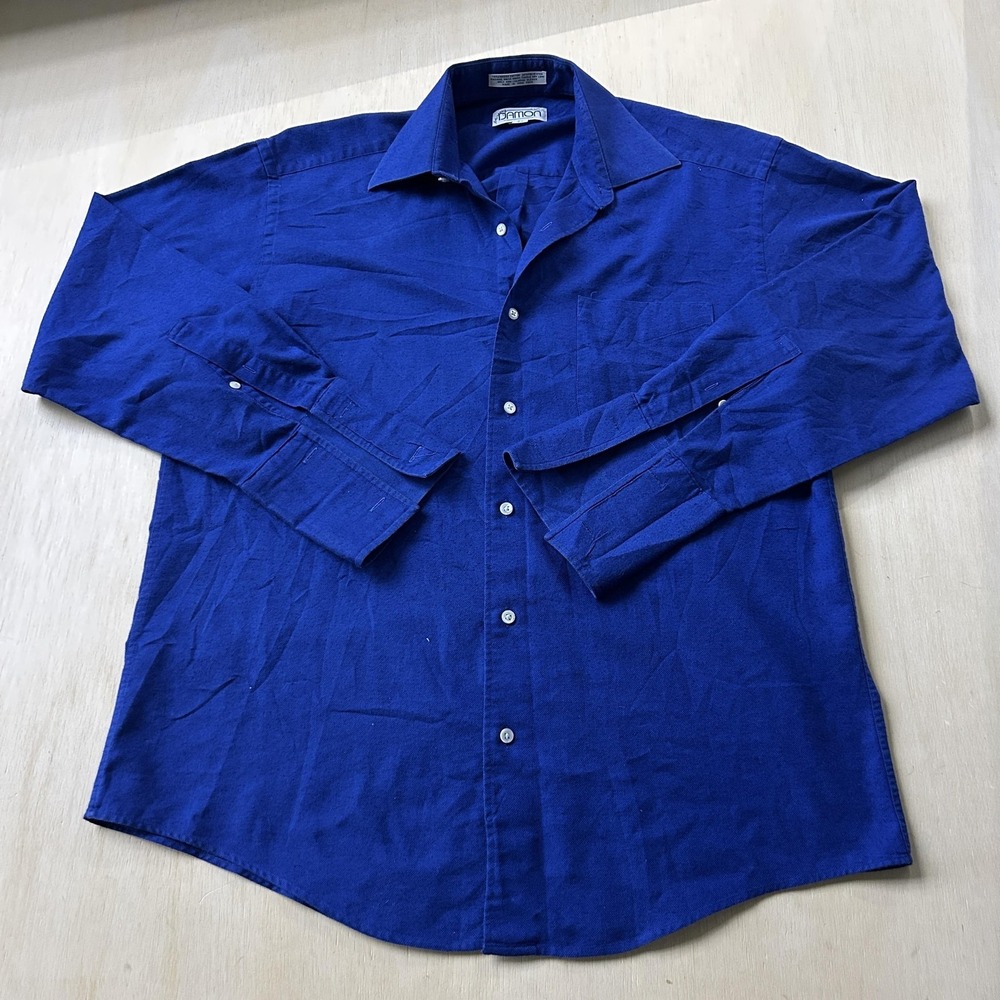 Vintage Damon Dress Shirt Mens 15.5 32/33 Blue Solid Classic Fit Long Sleeve